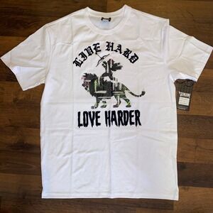 Genuine Authentic Garments Live Hard Love Harder Tee White T-Shirt
Men's XL Felt